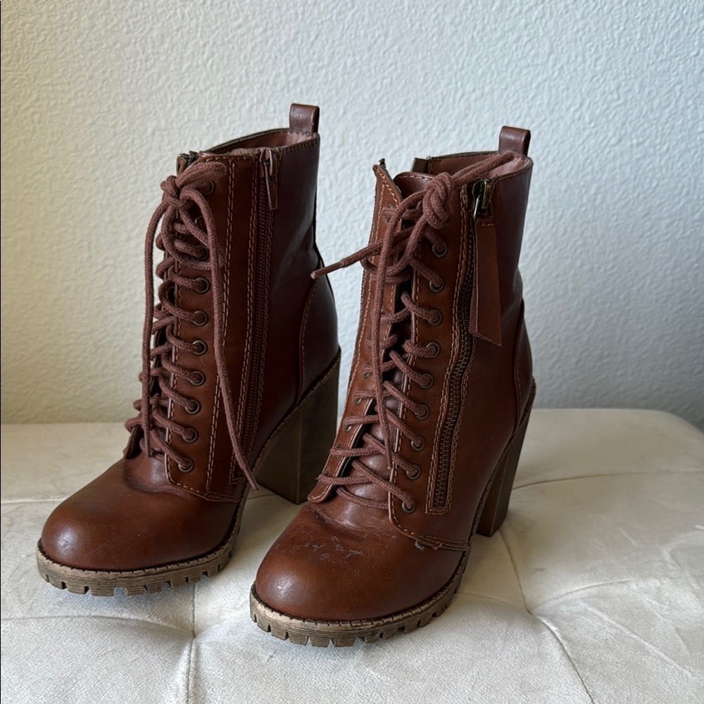 Brown Lace-Up Ankle Boots